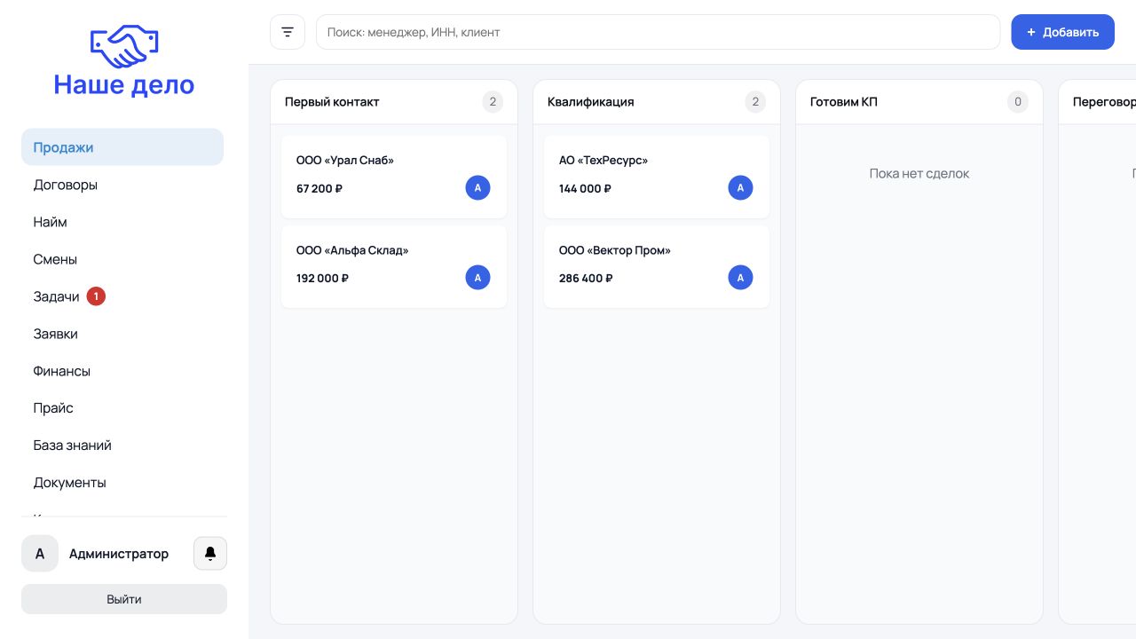Воронка продаж CRM Наше дело