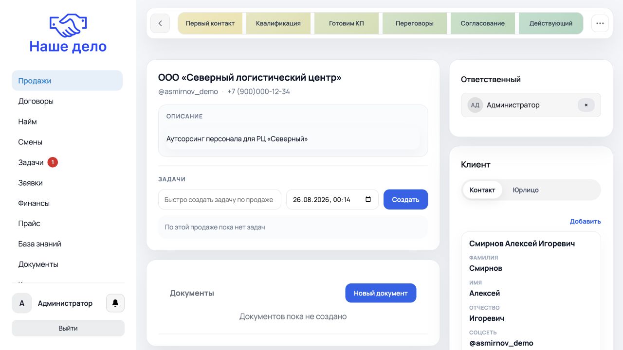 Карточка продажи
